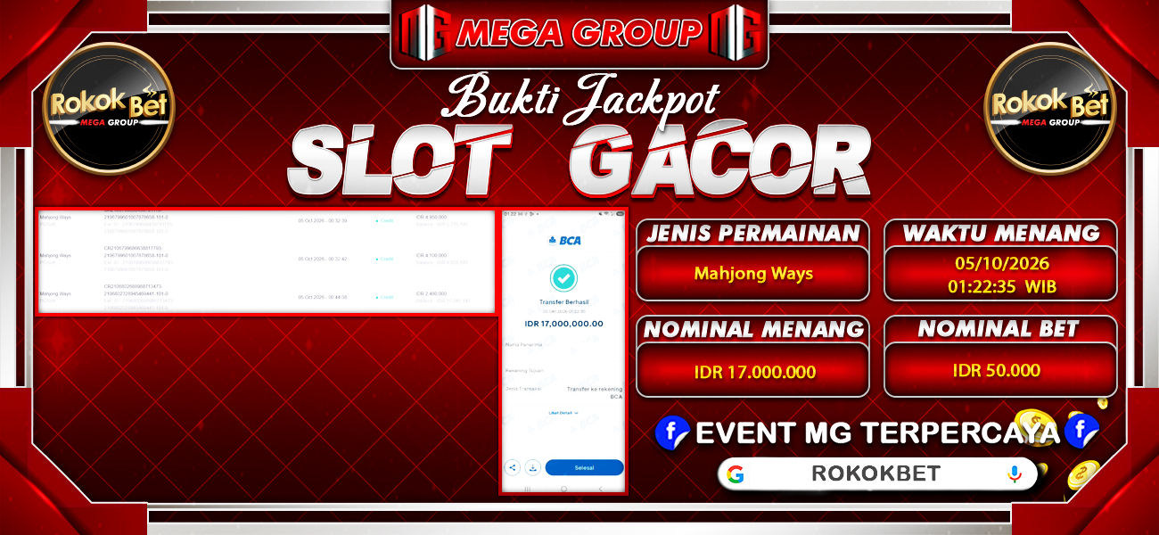 Bukti JP situs Rokokbet hari Senin, 05 Oktober 2026